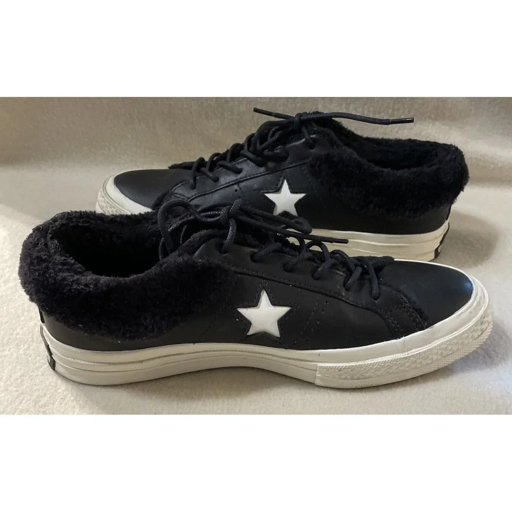 CONVERSE Leather 1 STAR STREET WARMER LINED LOW TOP Men 7 Women 9 162601C Black
